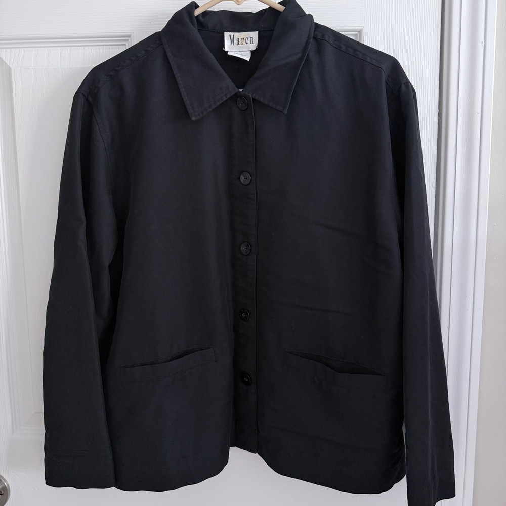 Maren Shirt Jacket Women Large Black Lyocell Boxy Minimalist Professional Office